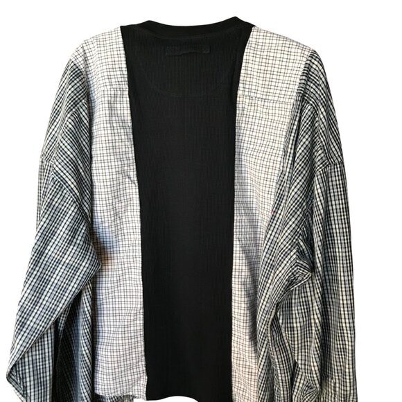 Upcycled Plus Size Mixed Prints Plaid Shirt: Reworked Patchwork Boho Spliced Top - Picture 2 of 10